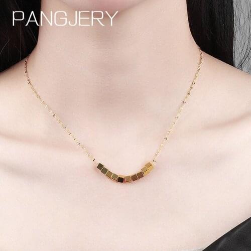 PANGJERY 925 Sterling Silver Small Cubes Necklaces for Women INS Fashion Simple Temperament Geometric Engagement Jewelry Gifts