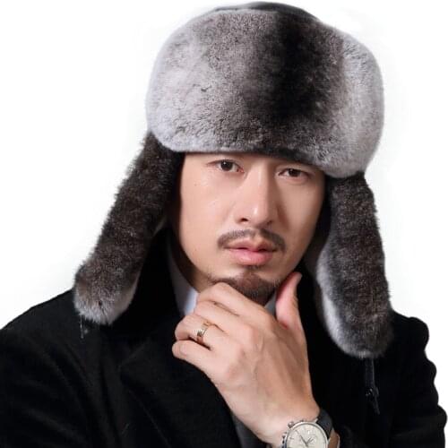 Rex rabbit fur hat autumn and winter new real sheepskin hat high top ear windproof ski thick warm male warm hat Lei Feng hat