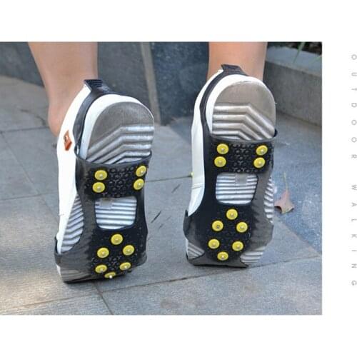 Shoe Spikes 10 Studs Anti-Skid Snow Ice Climbing Ski Shoe Spikes Grips Crampons Cleats Overshoes Crampon Running Shoes Spike