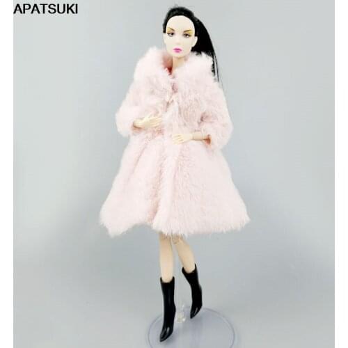 Pink Winter Fur Coat Jacket for Barbie Doll Outfits Clothes for 1/6 BJD Dolls Accessories Overcoat Toys For Children DIY Gift