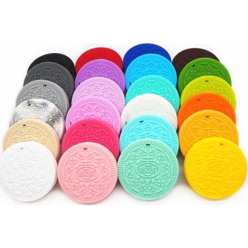Chenkai 50PCS BPA Free Silicone Cookie Pendant Teether DIY Baby Biscuit Pacifier Dummy Pendant Nursing Chewing Jewelry Toy Gift