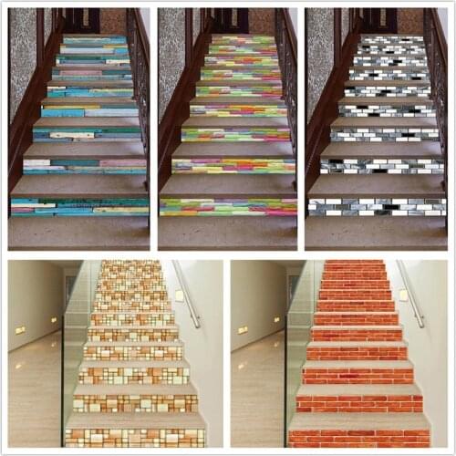 Splicing Bricks Color Wood Grain Stairs Cover Home Decoration Classic Removable Floor Stair Sticker Paintings Stairway Stickers