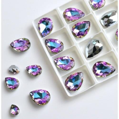 All size sewing on rhinestones Hight quality Water drop shape crystal Sharp bottom glass stone DIY wedding dress shoes Accessor
