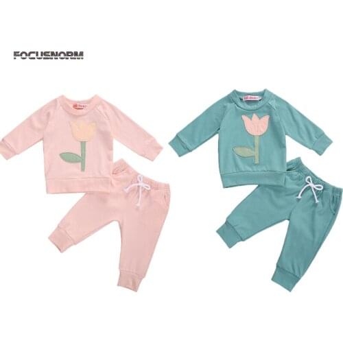 FOCUSNORM Autumn Winter Baby Girls Clothes Sets Flowers Print Long Sleeve Pullover Sweatshirt Tops Pants
