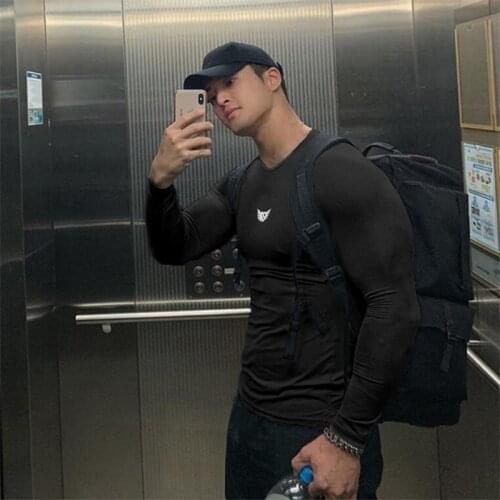 Muscleguys Running T-shirt Men Compression Tight Long Sleeve Fitness Sports T Shirt Quick Dry Jogging Training Tees Gym Clothing