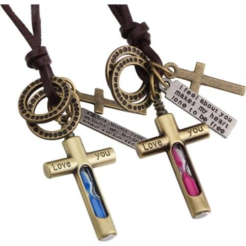 UBEAUTY 2Pcs/1 Pair Romantic Vintage Alloy Couple Pendant Leather Necklace for Lovers