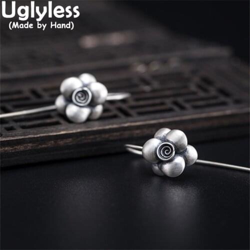 Uglyless Vintage Thai Silver Floral Ear Lines for Women Ethnic Romantic Floral Earrings Real 925 Silver Brincos Fashion Jewelry