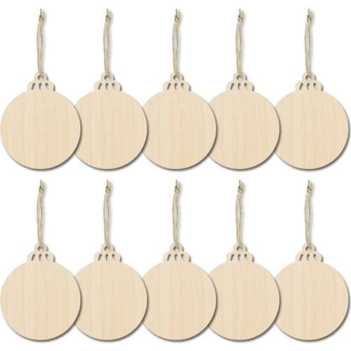 10pcs Wooden Blank Unfinished Christmas Ornaments Ball Tags Art Craft Ornaments DIY Xmas Decoration Christmas Balls Decorations