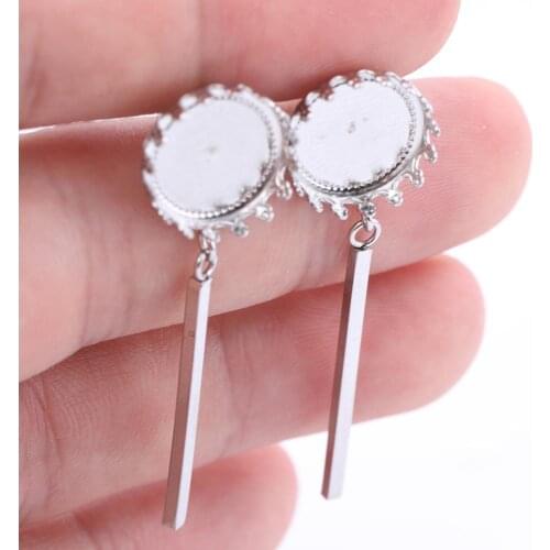 Reidgaller 10pcs Fit 12mm Round Cabochon Stud Earring Blanks with trailer charms diy cameo base settings for earrings making