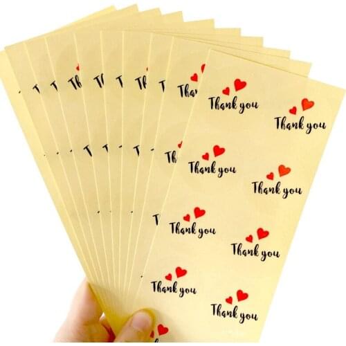 1000pcs/lot Cute Round THANK YOU with Red Heart Packaging Sealing Label Transparent Kraft Sticker Baking DIY Gift Stickers