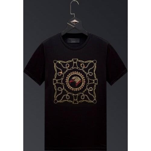 2021 Eagle Rhinestones T Shirts Men Brand Short Sleeve Fashion Streetwear O Neck Slim Modal Cotton T-shirt Male Plus Size 6XL