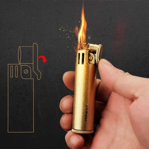 2021 Retro Brass Kerosene Petrol Flint Cigar Pipe Lighter Windproof Nostalgic Grinding Wheel Cotton Oil Lighter Collection Gift