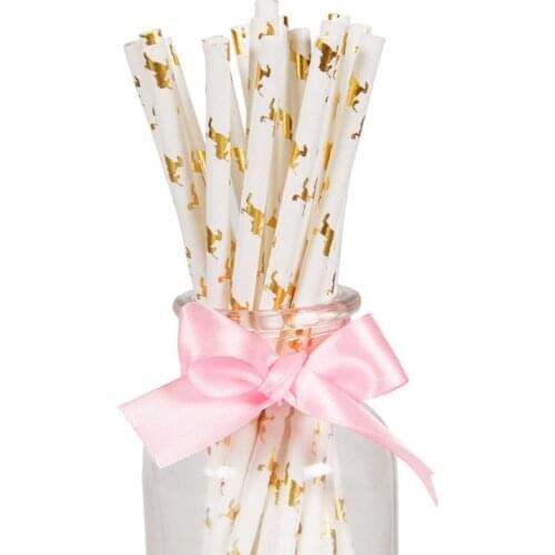 25/50/100pcs Metallic Gold Unicorn heart star Foil Stripe Paper Straw Gold Foil Stripe Paper Straws Silver Foiled stripe chevron