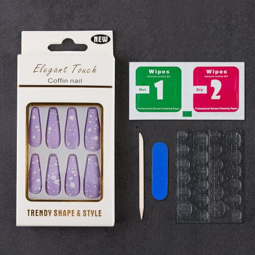 30Pcs Nail Art Dot Solid Color Fake Nail Matte Ballet Acrylic Nail Tips Press on False with Jelly Stickers Coffin Full Cover