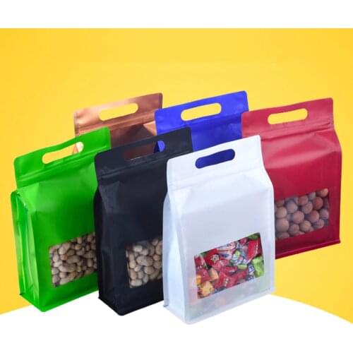 500pcs/lot Colorful Big Capability Food Moisture-proof Bags With Window Stand Up Pouch Packaging Bags for Snack Cookies Baking
