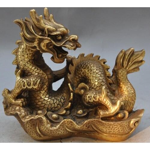 8" mark chinese brass fengshui animal Cabbage yuanbao dragon wealth lucky statue Garden Decoration 100% real Brass Bronze