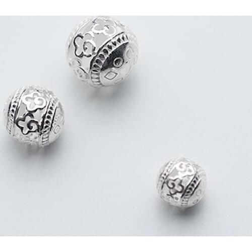 925 Sterling Silver 9mm 11mm 13mm Pick Size Hollow Craft Round Beads Decoration Spacer Beads DIY Jewelry Making Accessories