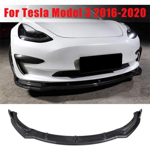 Car Front Bumper Lip Spoiler For Tesla Model 3 2016-2020 Gloss Black Carbon Fiber Bumper Splitters Car Modification Body Kit