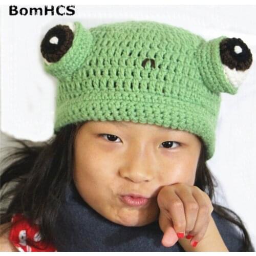 BomHCS Cute Frog Hat with Big Eyes Handmade Knitted Winter Thick Warm Beanie Cap Funny Christmas Halloween Gift