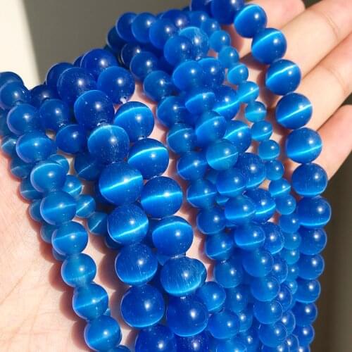 Natural Moon Stone Beads Blue Cat Eye Round Loose Spacer Beads 4/6/8/10mm Jewelry Making DIY Bracelet 15" Strand