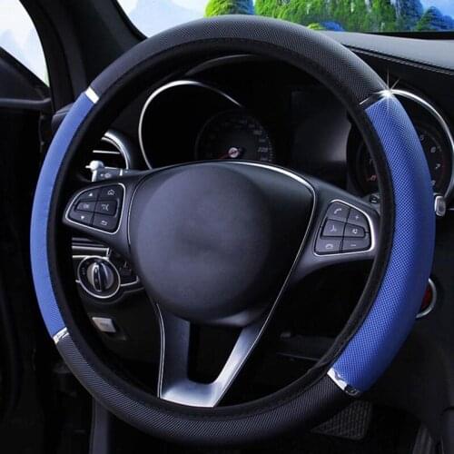 Car Steering Wheel Cover Breathable Anti-Slip Elastic PU Leather Steering Covers Protector Suitable for 37-38cm Wheel Diameter