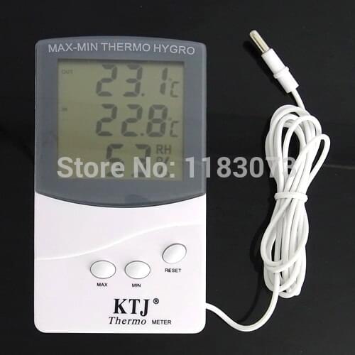 Smart Household LCD Digital Indoor Outdoor Thermometer Hygrometer MAX-MIN THERMO HYGRO Meter With 1.5M Sensor Cable FreeShipping