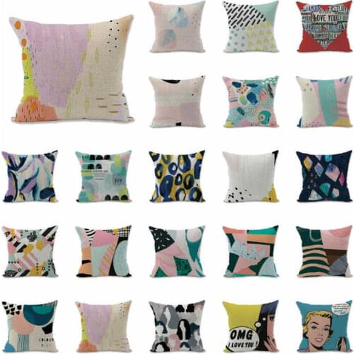 Geometric Creative Home Decorative Throw Cotton Linen Pillow Case Sofa Waist Cushion Cover