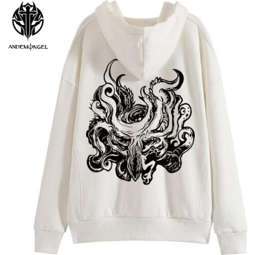 ANDEMONGEL Cthulhu Mythos Azathoth White High Street Men Women Unisex Oversize Cotton Hoodie Hooded Autumn Sweatshirt