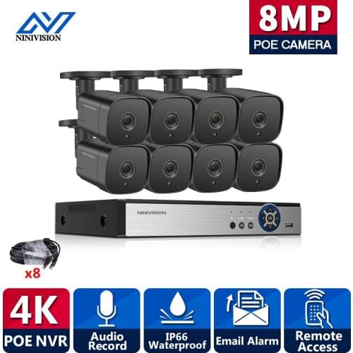 8CH 4K Ultra POE Night Vision IP Security IR Cameras CCTV Kit 8MP H.265 NVR With 8*8MP Weatherproof Video Surveillance System
