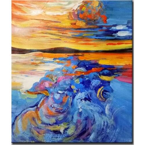 Mintura Art Hand Painted Modern Abstract Oil Painting On Canvas The Burning Clouds Picture Wall Art For Living Room Home Decor