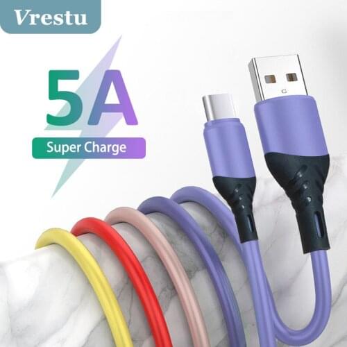 5A Super Charge USB Type C Liquid Silicone Cable Tipo C for Huawei Xiaomi Redmi QC3.0 Fast Charging Phone USB C Kable for iPhone