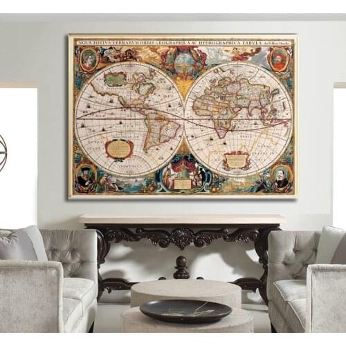World Map Vintage Antique Historic Educational Classroom Globe Projection Wall Decor Canvas Art Prints Posters for Study Room