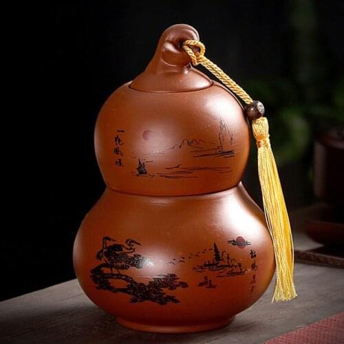 Ceramic Tea Caddy Gourd Shape Tea Storage Sealed Jar Box Household Home Decoration Gift for Friend