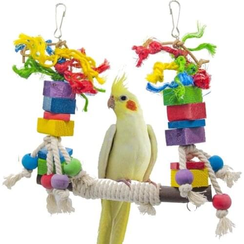 Colorful Parrot Swing Climbing Bird Toy Standing Bar Climbing Training Twig Wood R9JC