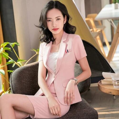 Summer Womens Wear Short Sleeve Small Suit Short Skirt Set Interview Dress Up Hotel Workwear Jewelry Store Workwear