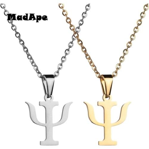 MadApe Simple Stainless Steel Greek Letter PSI Symbol Necklace Pendant Gold Women Psychology Kettings New Year Gift