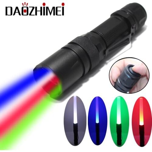 Zoomable LED Tactical Flashlight Concert Multifunctional 4 Color in 1 LED Multicolor Flashlight 18650 Hunting Fishing Lamp flash