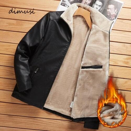 DIMUSI Mens Leather Jacket Winter Fleece Warm Motorcycle Leather Coats Casual Business PU Biker Leather Jackets Mens Clothing