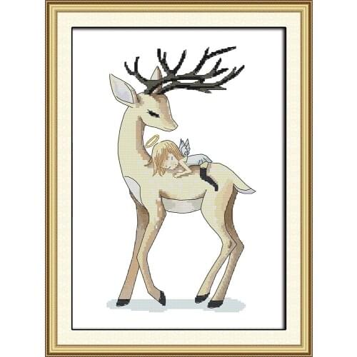 Angel and deer cross stitch kit animal18ct 14ct 11ct count print stitching embroidery DIY handmade needlework plus