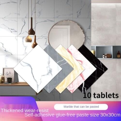 10 Pcs Living Room Floor Sticker Marbled Thickened Wear-resistant Self-adhesive Floor Tile Sticker Bathroom Waterproof Sticker