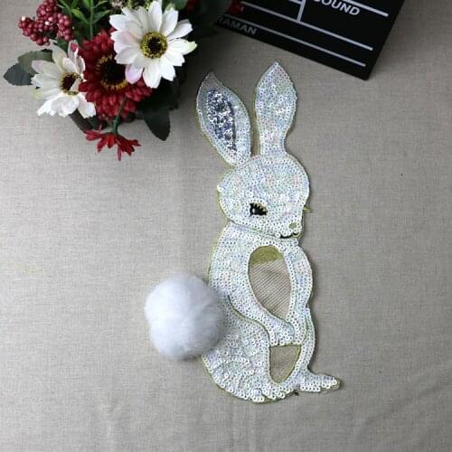 White rabbit sequined patches for clothing stickers clothes sew on parches bordados para ropa toppe per vestiti