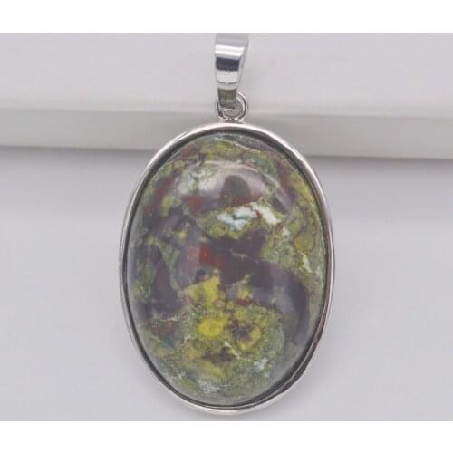 Natural Dragon Blood Stone Bead Oval GEM Pendant Jewelry S925