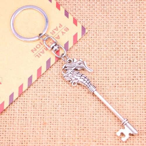 New Fashion Keychain 72*20 mm hippocampus vintage skeleton key Pendants DIY Men Jewelry Car Key Chain Souvenir For Gift