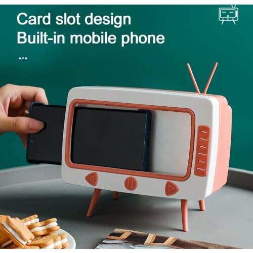 New Cute Tissue Box Household Mobile Phone Holder Dust-proof Paper Storage Box Container TV Shape Storage Accessories