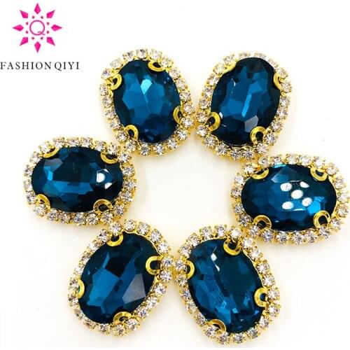 10pcs/pack Peacock blue oval shape sew on rhinestones 10X14mm/13X18mm/18X25mm Gold bottom crystal buckle DIY Jewelry Accessories