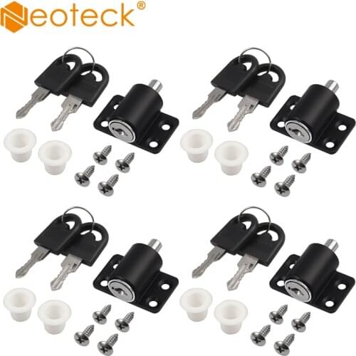 Neoteck 4 Pcs Aluminum Alloy Black Sliding Patio Door Catches Set Window Bolt Security Lock with Key Window Restrictor Locks