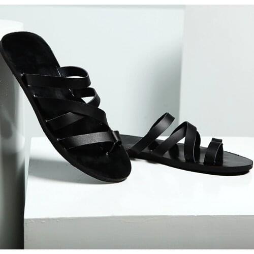 2020 Summer Fashion Men Leather Sandals High Quality Men Roman Beach Shoes Casual Sandals Slippers Men Plus Size 36-46