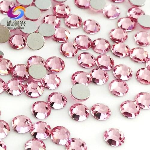 SS3-SS34 Pink color Non HotFix flatback Top-level glass crystal 3D Nail Art Rhinestones diy Decorations MFFS