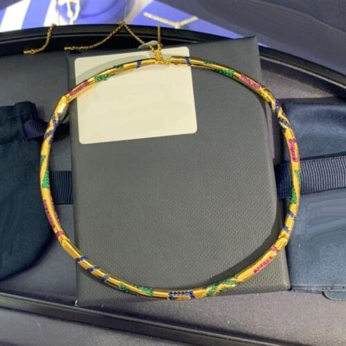 UMGODLY Luxury Brand High Quality Colorful Zircon Stones Geometric Shape Tribal Choker Yellow Gold Color Women Mana Jewelry