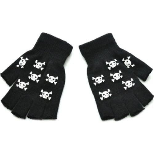 Unisex Adult Halloween Skeleton Skull Half Finger Gloves Luminous Winter Mittens 2XPC